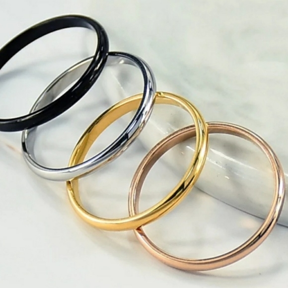 Simple 2mm Rose Gold Tone Stackable Band Ring - Picture 2 of 4